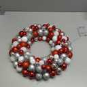 Amooca 16in Christmas Ball Wreath with LED Lights Front Door Window Decorative Hanging Ornaments Table Centerpiece Holiday Party Home Decoration Red White Silver