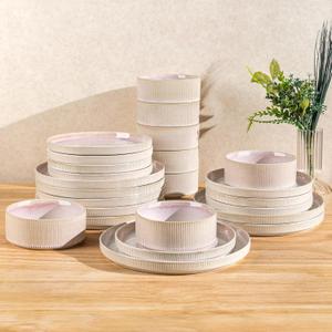 TheTerra Ceramic Dinnerware Sets for 8, 24 Pieces Porcelain Lightweight Plates and Bowls Sets, Scratch Resistant Dish Set, Oven & Microwave & Dishwasher Safe, Primrose Pink
