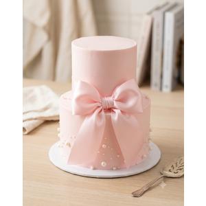 Novabright 2 Tiers 4' 6' Pink Bow Pearl Fake Cake Round Prop Cake Birthday Decorations Artificial Wedding Dessert Props Pink Bow Topper for Display Photography Women Birthday Gift