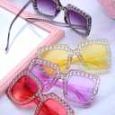 9 Pairs Rhinestone Oversized Square Sunglasses for Women Sparkling Bling Crystal Sunglasses AC Frame Glasses for Women