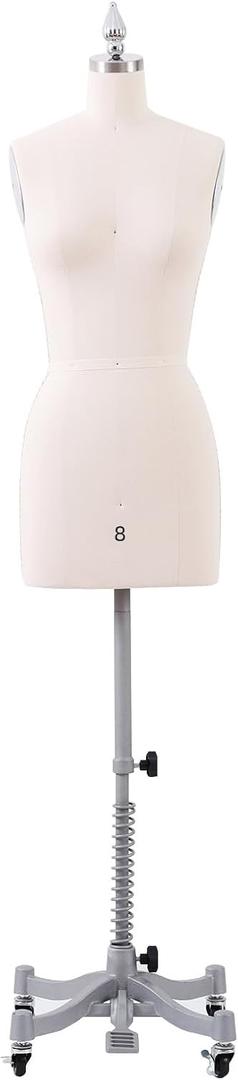 Industry Grade Sewing Mannequin Female Size 8, Professional Dress Form Mannequin for Garment Design, Height Adjustable Form for Sewing & Draping with Stable Metal Base & 360Casters (Beige)