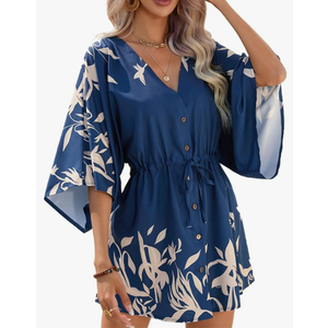 Women's Summer Dresses Sexy Sundress Short Fall A Line 3/4 Sleeve V Neck Bell Sleeve Fitted High Waist Dress size M