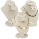 MOOCA 3 Pcs Set Tan Linen Combination Display Jewelry Stand Bust for Necklaces, Earrings, Rings, Jewelry Display For Vendors