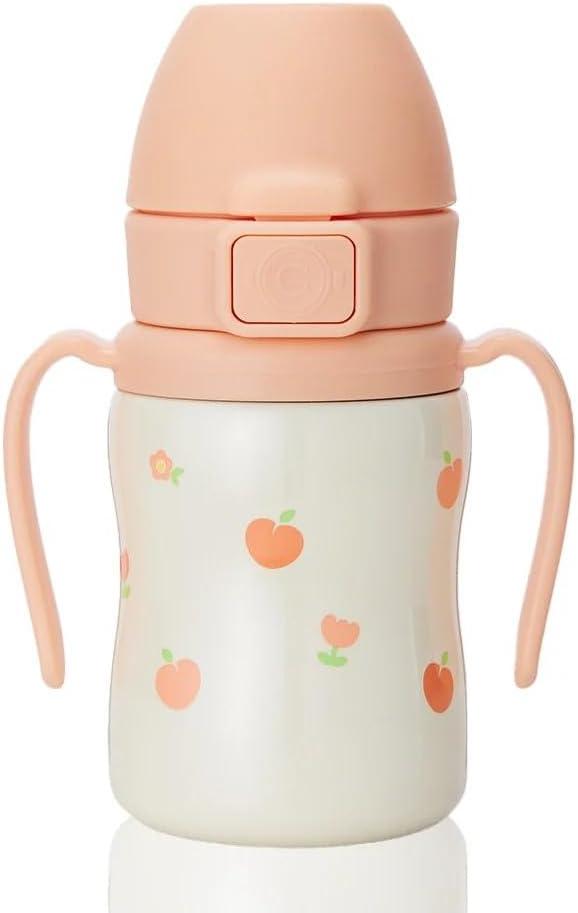 GROSMIMI Insulated 316 Stainless Steel Spill Proof Straw Cup, Water bottle with Flip Top for Toddlers, BPA Free (Peach Flower, 6oz)