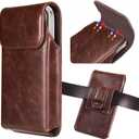 Cell Phone Holster for iPhone 16, 16e, 15, 15 Pro, 14, 14 Pro, 13, 13 Pro, 12, 12 Pro, 11 Pro, Galaxy S25, S24, S23, S22, Premium Leather Phone Pouch Holster for Men with Belt Clip, Coffee (Medium)