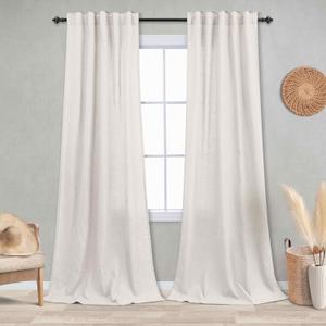 KOUFALL 2 Panel Set Linen Sheer Curtains 96 Inches Long for Sliding Glass Door Window Treatments Drapes Living Room,Off White Ivory Cream,8 FT 42x96 Length, Natural