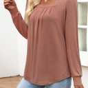 Funlingo Women's Puff Long Sleeve Tops Dressy Casual Square Neck Pleated Work Blouse Fall Trendy Tunic Flowy Chiffon Shirts (XXL)