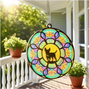 Dog Memorial Suncatcher - Handmade Stained Glass Window Hanging Light Catcher, Customizable Decor for Loss of Pet, Remembrance Ornament for Dog Lovers, Home & Garden Tribute Ornament