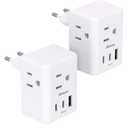 2 Pack European Travel Plug Adapter, Mifaso International Power Plug Adapter with 3 Outlets 3 USB Charging Ports(2 USB C), Type C Plug Adapter Europe Travel Essentials to Spain Italy France