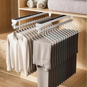 2 Pack Pull Out Closet Rod, 15.7inch Heavy Duty Pants Rack, Adjustable Clothes Hanger Rail, Space Aluminum Valet Rod, Top Mounted Wardrobe Clothes Organizer, Closet Storage for Trousers Coats White