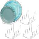 4 Pcs 2 Tier Plate Dinnerware Display Stand Acrylic Clear Plate Stand China Platters Holder Setting Racks for Kitchenware Display Cabinet Organizer