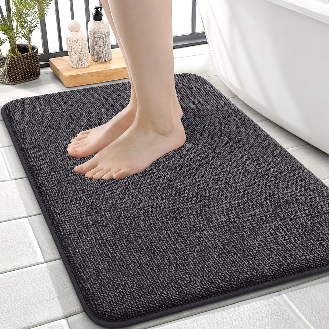 OLANLY Thick Memory Foam Small Bathroom Rugs 24x16, Extra Soft Absorbent Bath Rug, Quick Dry Bath Mat, Non-Slip, Machine Washable Carpet for Bathroom, Tub and Shower, Home Decor Accessories, Dark Grey