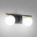 Ralbay Black and Gold Bathroom Vanity Light 2-Light Mid Century Modern Vanity Light Fixtures Black Milky Glass Globe Wall Light for Bathroom
