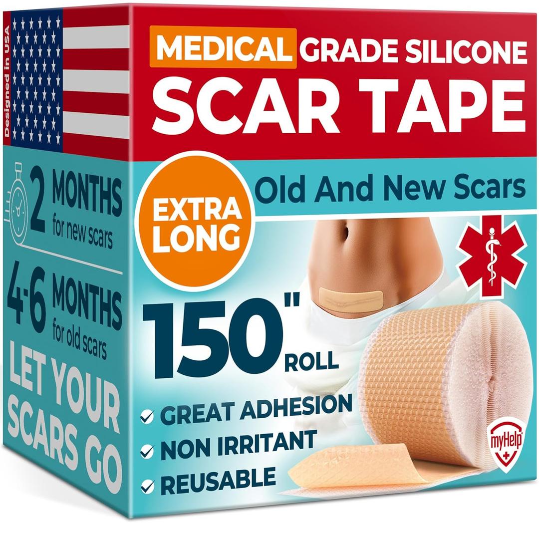 Medical Grade Silicone Scar Tape - 1.6x150 - Visible Difference on Keloid & -Section - Reusable Silicone Scar Sheets - Easy to Use (Beige)