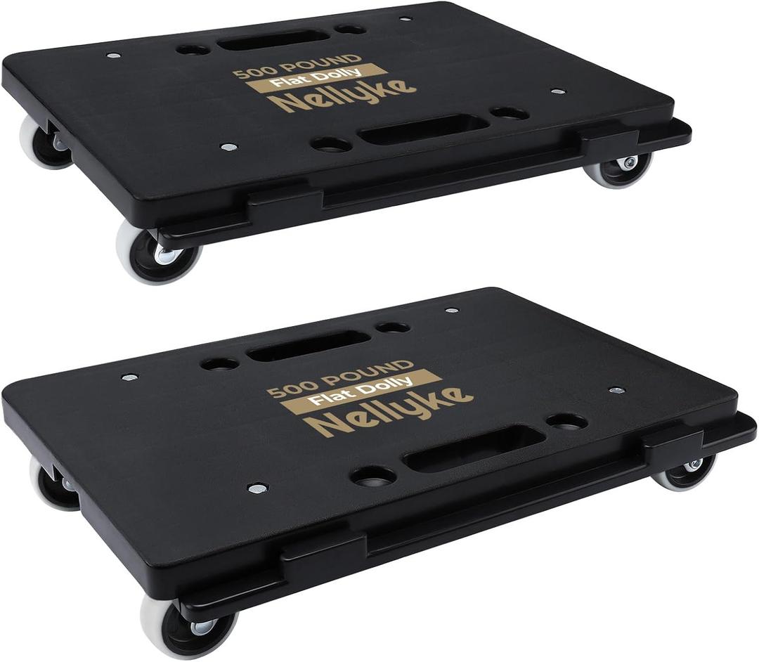 Nellyke Furniture Dolly, 2 Pack Small Flat Moving Dolly, Furniture Movers with 4 Wheels, 500Lbs Capacity, Connectable and Portable Dollies for Heavy Appliance, Black