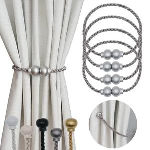 HIASTRA 4 Pack Magnetic Curtain Tiebacks Modern Handmade Rope Curtain Tie Backs Decorative Drapes Weave Holdbacks for Home Outdoor Bedroom Office Decorative Curtain, Grey