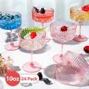 Jingmore 24 Pcs Ribbed Martini Glasses 10 oz Disposable Plastic Vintage Ribbed Coupe Glasses Unbreakable Dessert Parfait Glassware for Wedding Birthday Party Supplies (Pink)