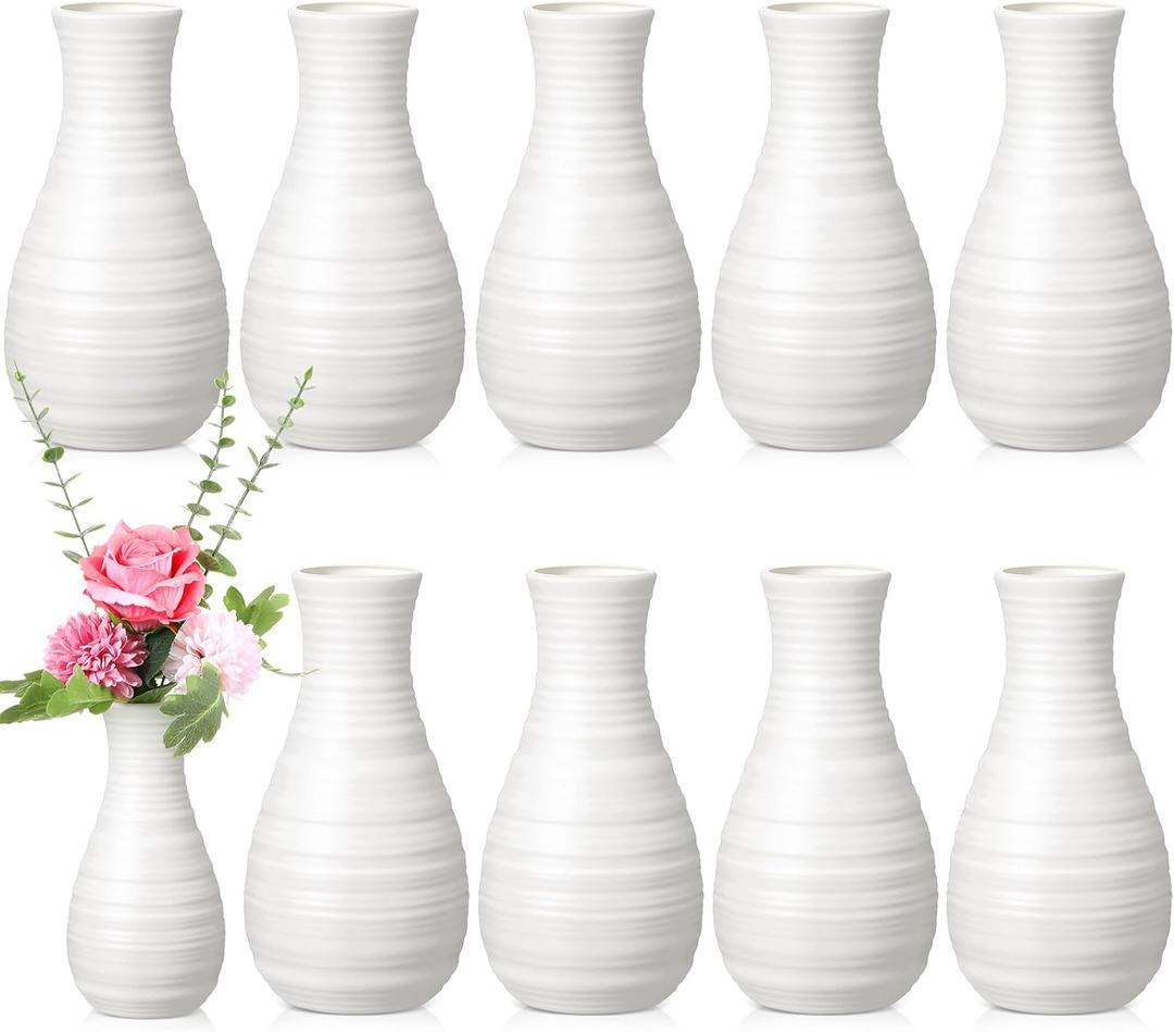 10 Pack Composite Plastic Flower Vases Bulk White Small Tall Conic Floral Vases for Centerpieces Unbreakable Bud Vase for Wedding Party Living Room Decor (Simple)