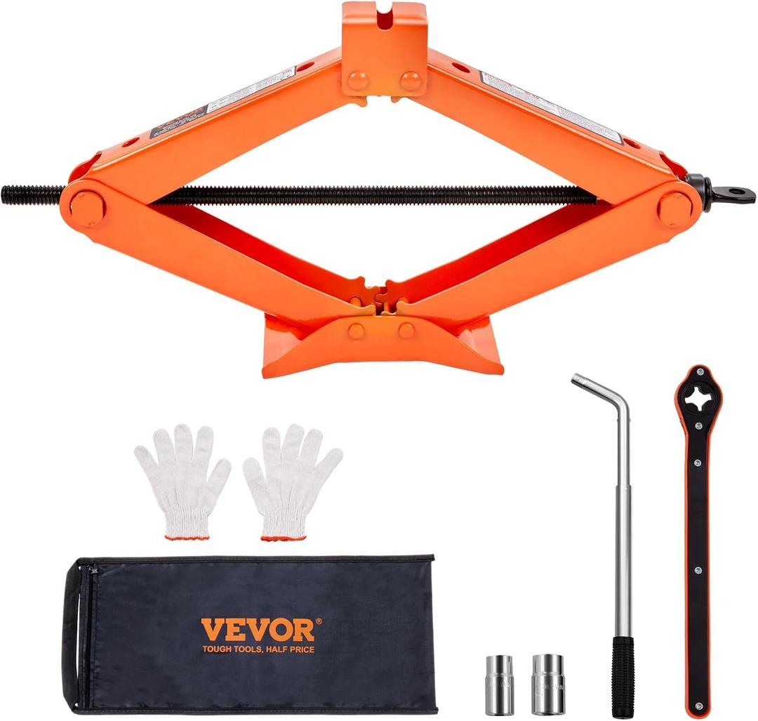 VEVOR Scissor Jack, 2.5 Ton/5512 lbs Scissor Car Jack with 3.7"-17.1" Lifting Range, Heavy Duty Tire Changing Kit, Includes Ratchet Wrench, Lug Wrench & Socket, Fits Most Cars Trucks Sedans SUV MPV
