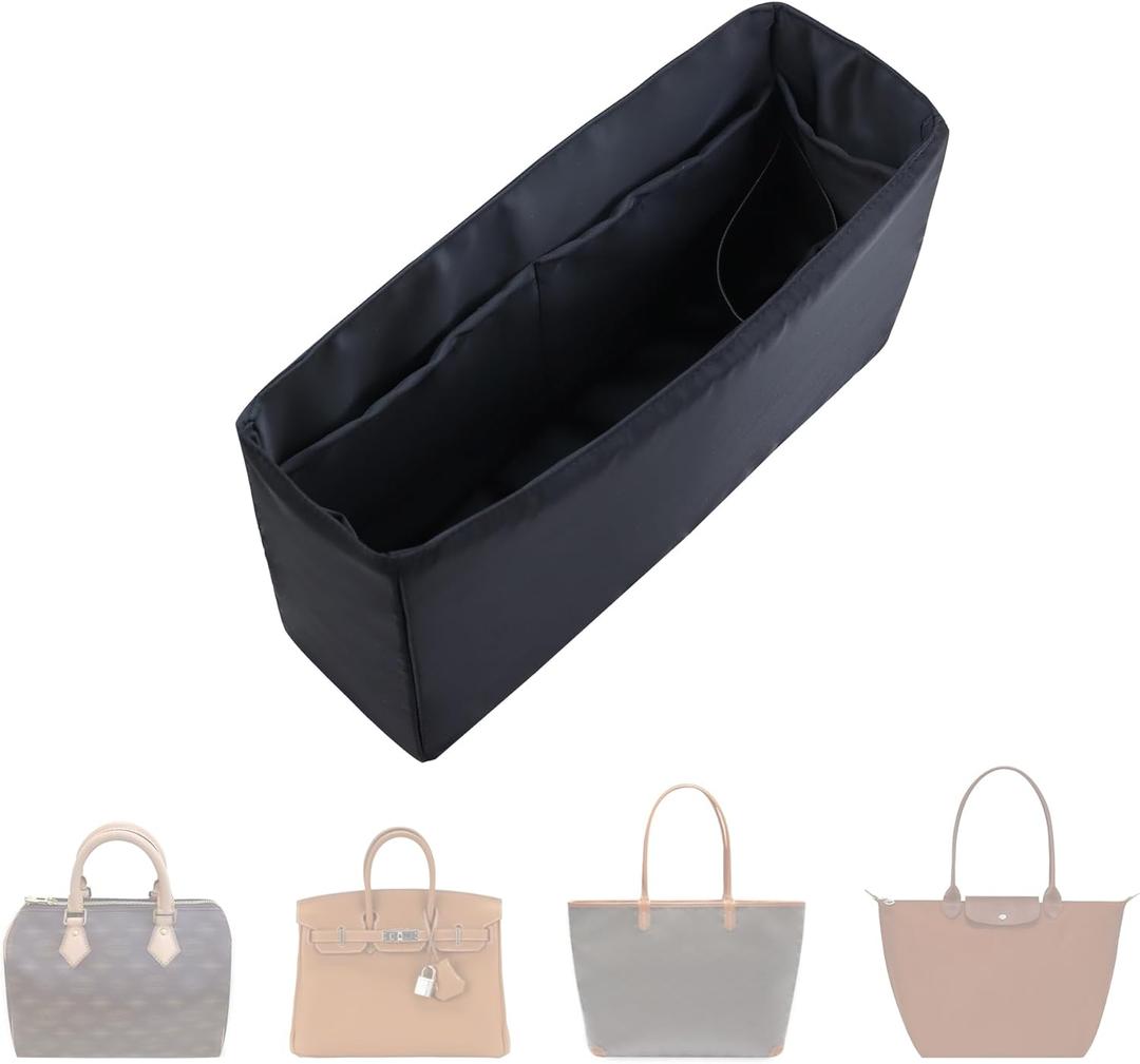 Purse Organizer Insert,Silk Bag Organizer with 6 Sizes,Silky Smooth,Handbag Shaper For Longchamp,Birkin 20/25,Speedy 30/38,Neverfull and More(Slender Medium,Black)