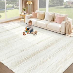 Washable Rug 9x12 Area Rugs: Modern Geometric Rugs for Living Room Non Slip Soft Low Pile Moroccan Indoor Carpet for Bedroom Nursery Dining Room Home Office Children's Room (Ivory, 9'x12')