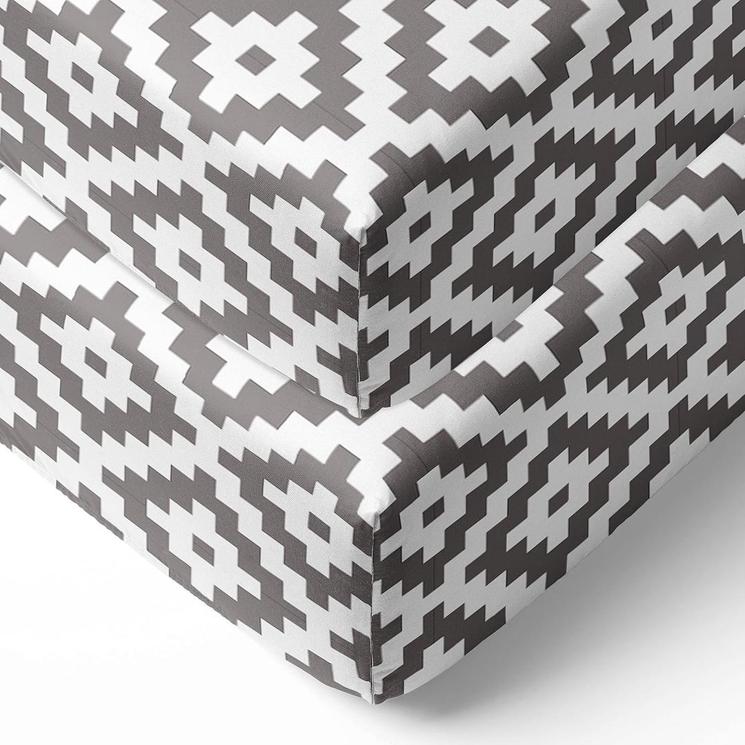 Bacati - 2 Pack Love Diamonds Aztec Neutral 100% Cotton Soft Breathable Percale 2 Pack Crib/Toddler Bed Fitted Sheets (Grey)