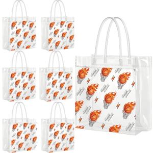 Falueqg Basketball Clear Gift Bags - 20Pcs March Basketball Madness Clear PVC Goodie Candy Treat Bags with Handle Sport Themed Handbag for Indoor Outdoor Team Game Sports Theme Activities Supplies