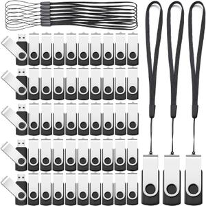 Aoriher 50 Pack USB 2.0 Flash Drives Bulk, Portable USB Thumb Drives with Lanyards, Swivel Flash Drives Thumb Drives for Office School Data Storage (4GB)