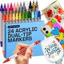 ARTISTRO 24 Glass Acrylic Paint Markers - Washable Non-Toxic Dual Tip Acrylic Paint Pens for Car Window, Mirror, Ceramic