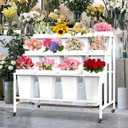 VGMiu Flower Display Stand with 12 Buckets, Flower Cart 3 Layers White Metal Flower Bar Stand with Wheels, Moving Florist Bouquet Shelf for Weddings Florist Indoor Outdoor Patio Garden Living Room