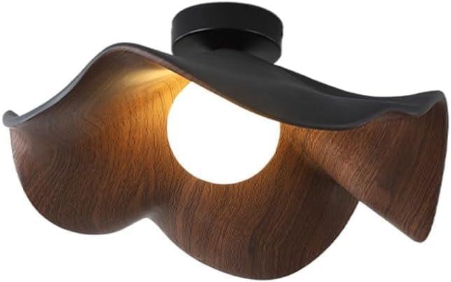 Modern Simple Lotus Leaf Flower Ceiling Lamp Screw G9 Iron Walnut Grain Bedroom Ceiling Lamp Children's Room Corridor Living Room Balcony Lamp Black