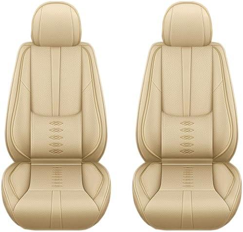 2 Seat Nappa Leather Front Car Seat Cover,Universal Waterproof Car Seat Protector with Storage Pocket Seat Belt Compatible,Non-Slip Car Seat Cover for Cars, Trucks and SUVs (Beige)