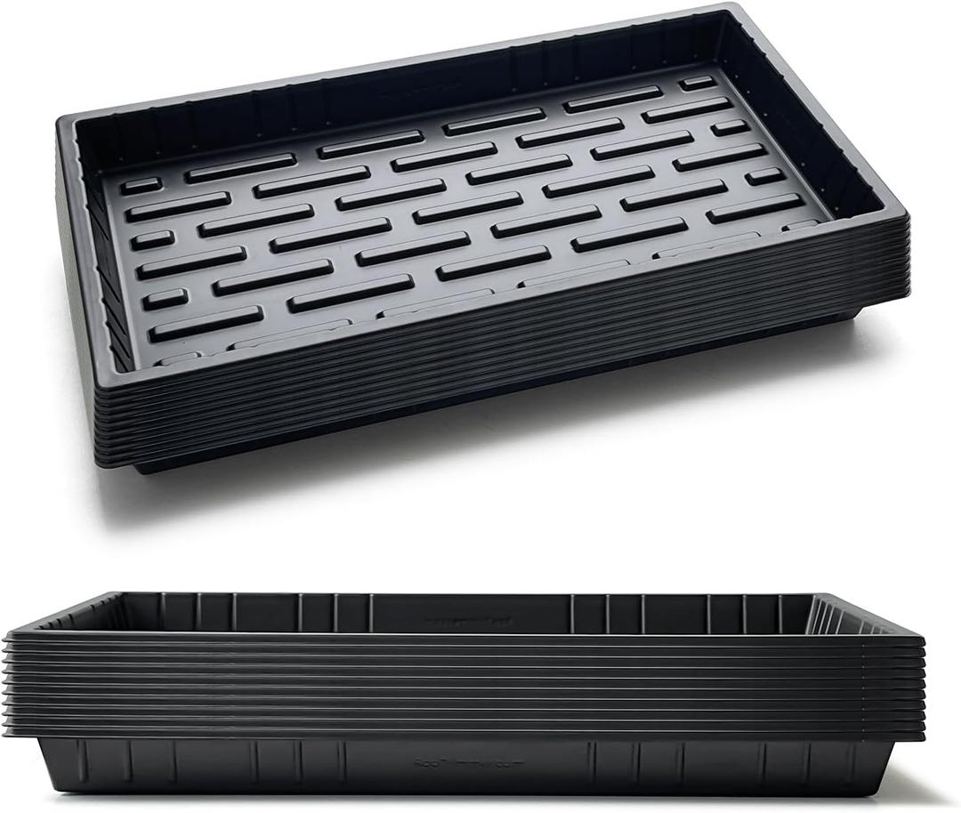 RooTrimmer 20 Pack Shallow 1020 Trays No Holes, Heavy Duty Reusable Seed Starter Flat Seedling Tray for 72/128 Cell Plug Tray, Transplant, Microgreen & Seed Germination (21"×11", 1.6" Deep, TD538)