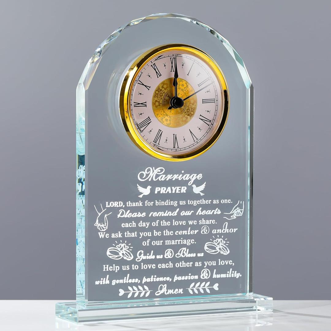 Wedding Gifts for Couples Unique 2025 - Crystal Clock Happy Anniversary Marriage Gift for Couple Keepsake - Engagement Gifts Bridal Shower Gifts for Bride and Groom Engagement Newlywed Mr Mrs Gifts (WEDDING PRAYER-LORD)