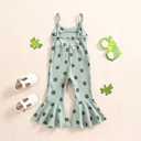 Toddler Baby Girls Bell-Bottoms Jumpsuit Ribbed Sleeveless Spaghetti Straps Romper Heart Valentines Outfit (Green)
