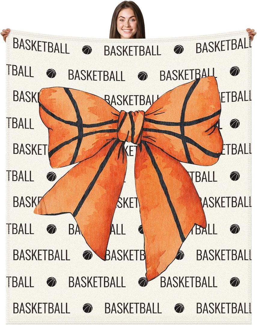 Brown Basketball Coquette Bow Blanket 50 x 60 Basketball Sports Throw Blanket Bow Stuff Team Gifts for Ball Lovers Players Home Decor Halloween Christmas Thanksgiving Gift