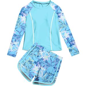 Vogseek Girls Rash Guard Swimsuits 2 Piece Bathing Suit UPF 50+ Summer Swimwear Size 7-12T
