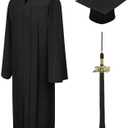 CLERKMANS Unisex Matte Graduation Cap Gown Tassel Package, High School and University (57XL (6'0"-6'2"), Black)