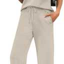 WIHOLL 2 Piece Sets for Women Summer Lounge Set Wide Leg Pants Matching Set Vacation Travel Outfits Beach Clothing (Medium, Beige)