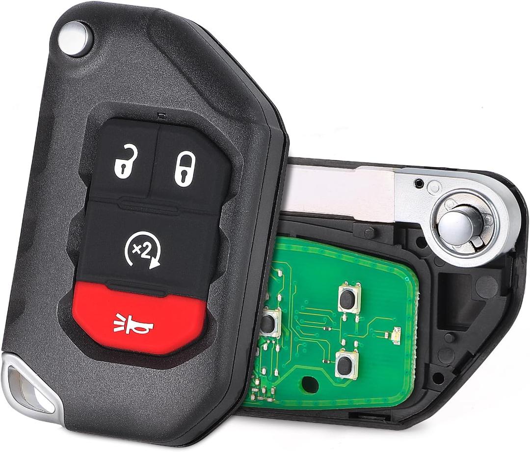 3+1 Buttons Flip Smart Remote Key Fob Replacement Fits for Jeep Wrangler 2018-2025 Gladiator 2019-2025, FCC ID: OHT1130261, P/N: 68416784AB, 68416784AA, 68416784