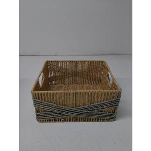 Storage Baskets for Organizing, Recyclable Paper Rope Basket with Wood Handles, Decorative Hand Woven Basket Organizers for Makeup Books Shelves Living Room