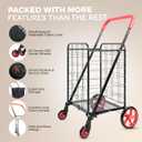 SereneLife Large Folding Utility Shopping Cart with Removable Liner Heavy Duty, 360 Swivel Wheels, 110 lb Capacity, Portable for Groceries, Laundry, Luggage, and More (Red)