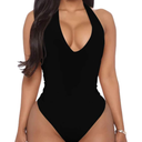Women's Sexy Sleeveless Halter V Neck Backless Leotard Bodysuit Tops, S