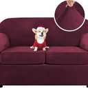 H.VERSAILTEX Real Velvet Plush 3 Piece Stretch Sofa Covers Couch Covers for 2 Cushion Couch Loveseat Covers Width Up to 72 Inch Feature Thick Soft Stay in Place (Medium Sofa, Burgundy)