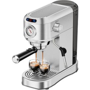Espresso Machine with Milk Frother, 20 Bar Stainless Steel Coffee Machine, Espresso Maker with 34oz Removable Water Tank for Home, Office,Gift for Women or Men
