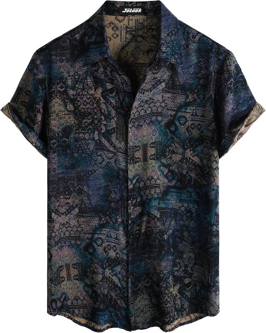 JOTOOK Mens Hawaiian Shirt Short Sleeve Button Down Summer Beach Shirts, Large