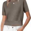 ANRABESS Womens Short Sleeve Sweaters Cropped Crew Neck Business Casual Lightweight Sweater Tops 2026 Spring Summer Outfits (Brown, L)