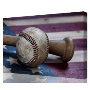 HQLLingArt Baseball Canvas Wall Art for Boys Room Office - Baseball Wall Decor for Living Room Bedroom - United States Flag Picture Framed Ready to Hang(24''H x 36''W)