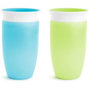 Munchkin Sippy Cups for Toddlers 1-3, Spill Proof Miracle 360 Cup, 10 Ounce, 2 Pack, Green/Blue