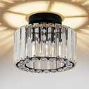 Crystal Ceiling Light, Black Semi Flush Mount Lighting Fixture Modern Chandelier, 8.66 Inch Mini Flush Mount Ceiling Lamp for Hallway Entryway Kitchen Bedroom
